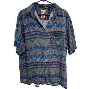 On The Brink Vintage Men's Geometric 80's Short Sleeve Button Up Tee Size XL